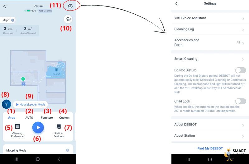 Der Startbildschirm der ECOVACS DEEBOT T20 OMNI App ist zu sehen.
